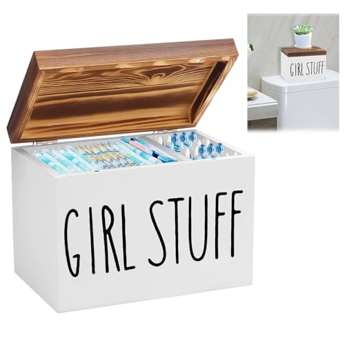 Binden Aufbewahrung Badezimmer, Holz Aufbewahrungsbox Hygieneartikel, 2 Fächer Tamponhalter für Badezimmer mit Deckel, Tampon Aufbewahrung Bad, Tampon Organizer Box (weiß) von Ruaizel