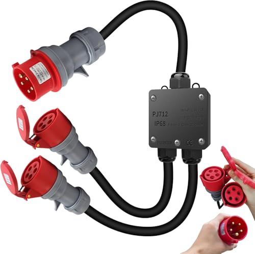 CEE Adapter Starkstrom 32A auf 16A, CEE Stecker mit IP44-66 Wasserdichtigkeit und Verlängerungskabel 150 cm, mit 5-polig Stecker Starkstrom Phasenwender, für Industrie Baustelle Außen CEE Adapter Starkstrom 32A auf 16A, CEE Stecker mit IP44-66 Wasserdichtigkeit und Verlängerungskabel 150 cm, mit 5-polig Stecker Starkstrom Phasenwender, für Industrie Baustelle Außen von Ruaizel