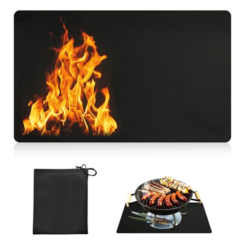 Feuerfeste Unterlage, 122x97 cm Feuerschutzmatte Grill, Grillunterlage Bodenschutzmatte, Faltbare Hitzeschutzmatte Wiederverwendbar für BBQ Grills, Boden, Rasen, Camping von Ruaizel