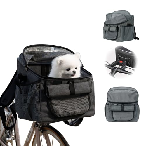 Hundekorb Fahrrad Vorne 5kg, Fahrradkörbe für Hunde und Katzen, Faltbarer Hundefahrradkorb, Hunderucksack und Fahrradtasche für Haustiere Camping (Grau) von Ruaizel