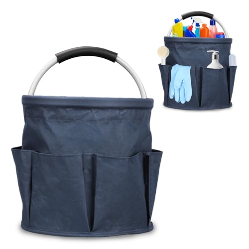 Putzmittel Organizer, 17L Universal Reinigungs-Caddy Tragbar, Faltbare Aufbewahrungskorb mit Griff und 6 Fächern, Reinigungstasche Organizer für Innenbereich, Garten, Badezimmer (Marineblau) von Ruaizel