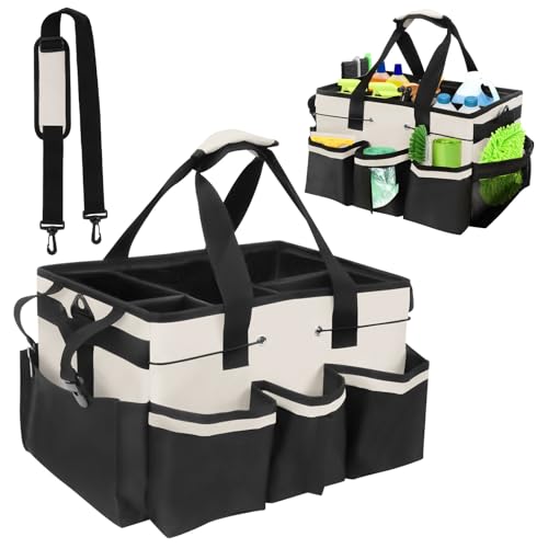 Reinigungs Caddy Tragbar, Putzmittel Organizer mit Griff, Putzmittel Aufbewahrung mit Verstellbare Schultergurte, Putztasche Groß Für Putzfrau, Haushalt (Weiß) von Ruaizel