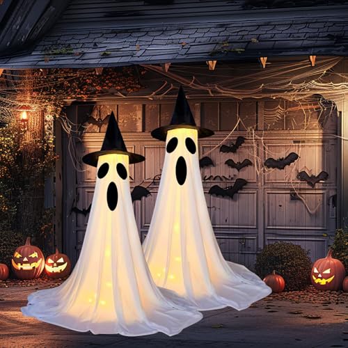 Ruaizel 2 Stück Halloween Deko Outdoor Geister, Leuchtender mit Fernbedienung Geister Figuren Leuchtende Batteriebetriebene, Halloween Geist für Vorgarten Rasen Garten Party Deko (120cm) von Ruaizel