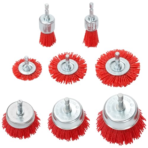 Ruaizel 8 Stück Nylonbürste Set, Nylonbürste Bohrmaschine, Schleifbürsten für Holz Nylondraht-Topfbürstemit, Schleifaufsatz für Bohrmaschine zur Reinigen und Entfernung von Rost, Farbe und Korrosion von Ruaizel