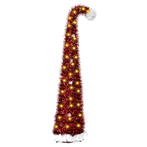 Ruaizel Faltbarer Weihnachtsbaum, 152 cm, Pop-Up-Weihnachtsbaum mit Lichtern für Weihnachtsdekoration, Heimbüro, Party-Dekoration, Innen- und Außenbereich, Rot von Ruaizel