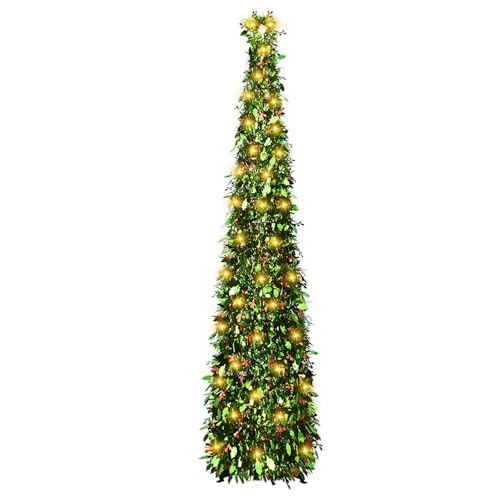 Ruaizel Faltbarer Weihnachtsbaum, 152 cm, Pop-Up-Weihnachtsbaum mit Lichtern für Weihnachtsdekoration, Heimbüro, Party-Dekoration, Innen- und Außenbereich (grün) von Ruaizel