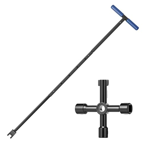 Wasserzählerschlüssel, Stahl-T-Griff-Bordsteinschlüssel mit 4-Wege-Werkzeug, 43–94 cm, Verstellbare Länge, Multifunktionsschlüssel für Armaturen, Ventile, Wasserrohre (Blau) von Ruaizel