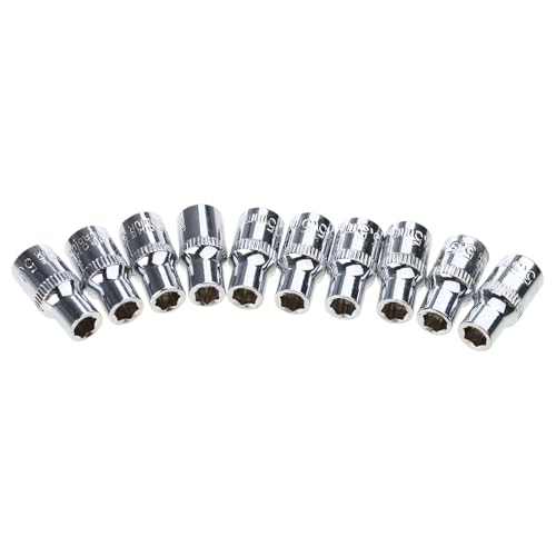 Essential kurzer Steckschlüssel, 1/4-Zoll-Antrieb, 6-Punkt-metrisch, 4 mm-14 mm, Auswahl für Beruf, mechanisch, silberfarben, Steckschlüssel von Ruarby