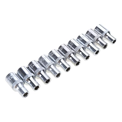Essential kurzer Steckschlüssel, 1/4-Zoll-Antrieb, 6-Punkt-metrisch, 4 mm-14 mm, Auswahl für Beruf, mechanisch, silberfarben, Steckschlüssel von Ruarby