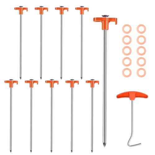 10 Stück Zeltheringe Drehbare mit Gewinde, 20cm Heringe Erdnägel Stabil Schraubheringe Mit Nagelpicker und Seil-Halterung, Zelt Heringe Stark für Zelte Planen Sonnensegel Campingausrüstung, Orange von Ruayia