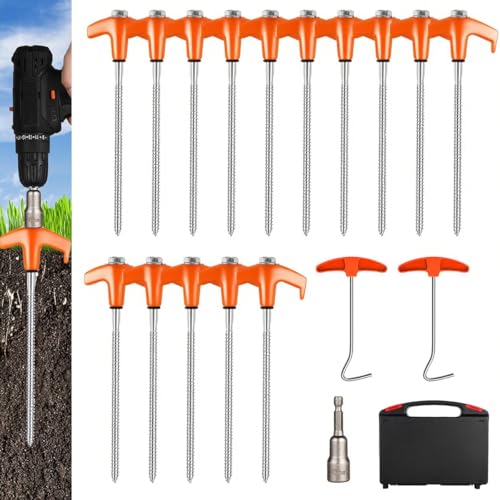 15 Stück Zeltheringe Drehbare mit Gewinde, 20cm Heringe Erdnägel Stabil Schraubheringe Mit Nagelpicker und Seil-Halterung, Orange Zelt Heringe Stark für Zelte Planen Sonnensegel Campingausrüstung von Ruayia