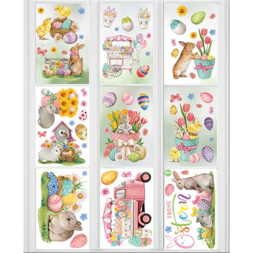 Ruayia 9 Stück Transfer Aufkleber Rub On - Eier & Hasen Deko Sticker für Glas, Holz, Möbel, Fenster - Frühling Deko, DIY Scrapbooking, Geschenkideen von Ruayia