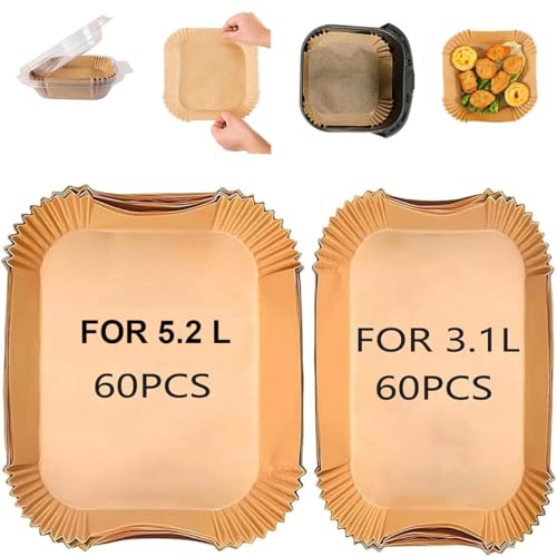 Ruayia Backpapier für Heißluftfritteuse, 120 Stück 11-21cm 3L/5L Quadrat Airfryer Backpapier, Air Fryer Accessories, Antihaft Wasserdicht Ölfest für Airfryer, Backofen, Mikrowelle von Ruayia