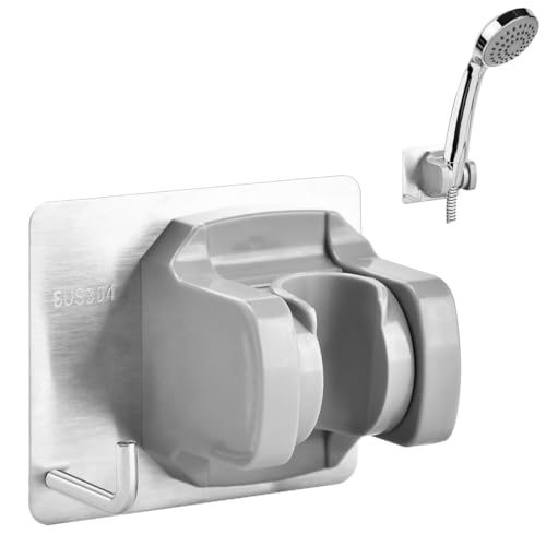 Ruayia Duschhalterung Ohne Bohren-Duschhalterung mit Haken-Neigung verstellbar Duschkopfhalterung-Duschkopf Dusche Handbrause Halterung mit extra starkem Klebepad für Badezimmer, Toilette (Grau) von Ruayia