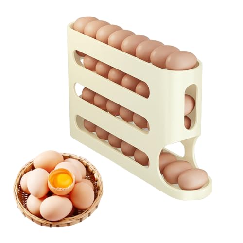 Ruayia Eier Aufbewahrung für 30 Eier 4 Stöckiges Eierhalter Kühlschrank Automatisch Rollender Eierspender kühlschrank Große kapazität Stapelbarer - Beige von Ruayia