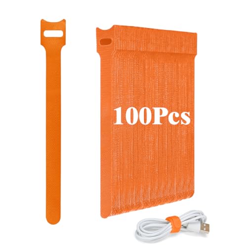 Ruayia Klettband Selbstklebend Kabelbinder 100 Stück, Wiederverwendbare Kabelbinder 12 * 150mm Ladekabel Hook & Loop Tape Kabel klettkabelbinder - Orange von Ruayia