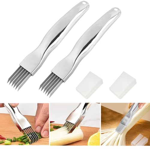 Ruayia Shred Silk The Knife, 2 Stücke Edelstahl Scallion Slicer, Wellenschneider Zerkleinerung Cutter, Shredder Messer, Zwiebelmesser, Cutter Messer Haushalt Slicer Gadget Für Viele Gemüse von Ruayia