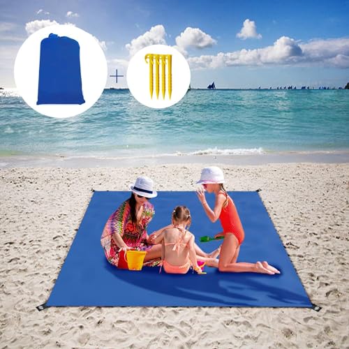 Ruayia Stranddecke Strandmatte, Sanddichte Picknickdecke 210 * 150 cm, Faltbare Tragbare Taschendecke, Decke Wasserdicht mit 4 Heringe für Reisen für den Strand, Wandern, Campen und Outdoor (Blau) von Ruayia