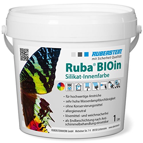 Ruberstein® Ruba BIOin, Silikatfarbe innen, 1l, weiß, für Allergiker, Anti-Schimmelfarbe von Ruberstein