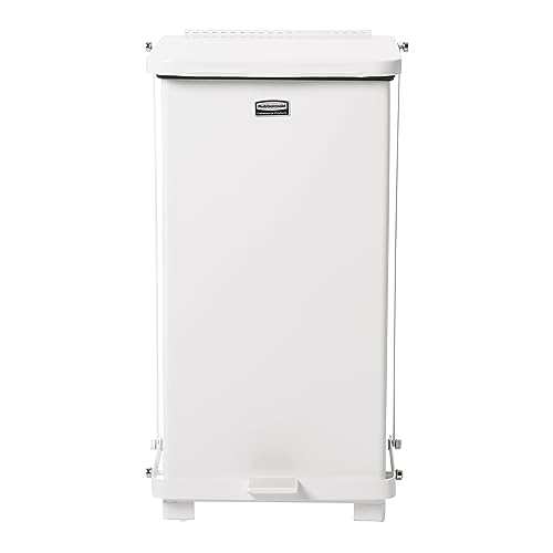 Rubbermaid Commercial Products 12gal The Defenders Steel Step Trash Can with Plastic Liner - White von Rubbermaid Commercial Products