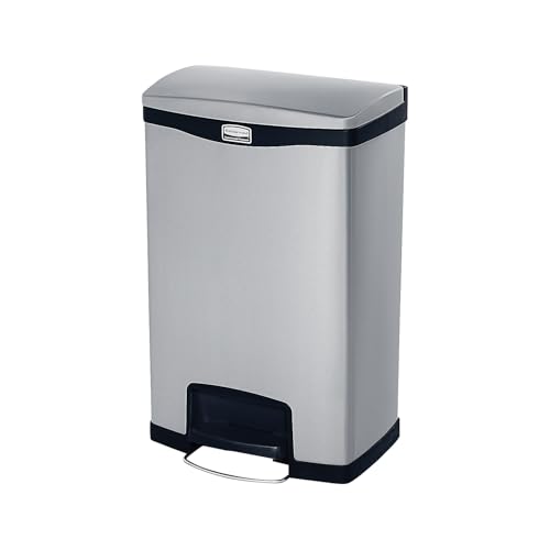 Rubbermaid Commercial Products Slim Jim® Tretmülleimer aus Metall | Pedal an der breiten Seite | 50-Liter-Mülleimer aus Edelstahl | Innenraum-Mülleimer für Medizin, Büro und Gewerbe | 1901992 von Rubbermaid Commercial Products