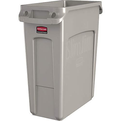 Rubbermaid Commercial Products Vented Slim Jim Rubbish Bin Waste Receptacle, 60 Litres, Beige, Plastic, 1971259 von Rubbermaid Commercial Products