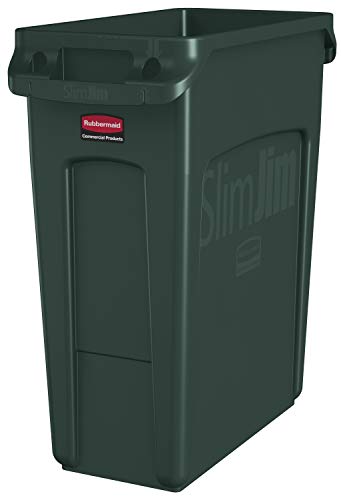 Rubbermaid Commercial Products Vented Slim Jim Rubbish Bin Waste Receptacle, 60 Litres, Green, Plastic, 1955960 von Rubbermaid Commercial Products