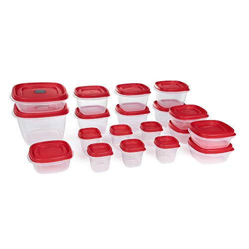 Rubbermaid Easy Find Frischhaltedosen mit belüfteten Deckeln (insgesamt 38 Stück) aus Kunststoff, wiederverwendbar, stapelbar, Blaugrün, Rot, 19 Stück von Rubbermaid Commercial Products