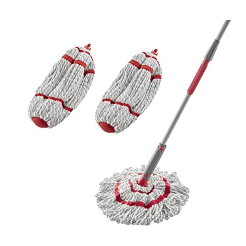 Rubbermaid Mikrofaser Twist Mop und 2 Nachfüllset, Rot, integrierter Auswringer, maschinenwaschbar und wiederverwendbar, geringes Gewicht, saubere schwer erreichbare Stellen, für von Rubbermaid