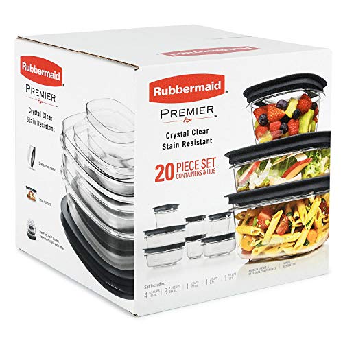 Rubbermaid Premier Crystal Clear Stain Resistant 20 Piece Set Grey Lids von Rubbermaid