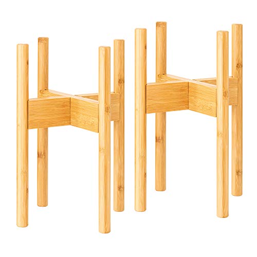 Rubberneck 2er Set Bambus Pflanzenständer - Verstellbare Blumentopfständer aus Bambusholz für den Innen- und Außenbereich - Beige von Rubberneck