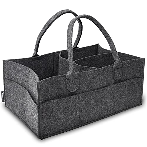 Rubberneck Baby Windel Filztasche XL - tragbare Wickeltasche, Allzweck Organizer aus Filz (Dunkelgrau, 40 x 26 x 17 cm) von Rubberneck