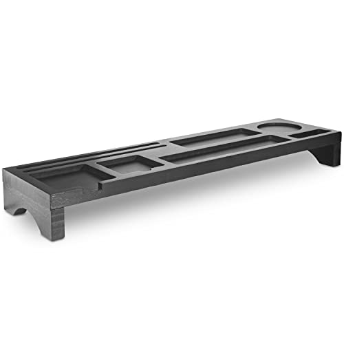 Rubberneck Bambus Schreibtisch Organizer mit Handy-, Tablethalterung - für Tastatur, Maus, Büro Zubehör - 60 x 16 x 6,2 - Schwarz von Rubberneck