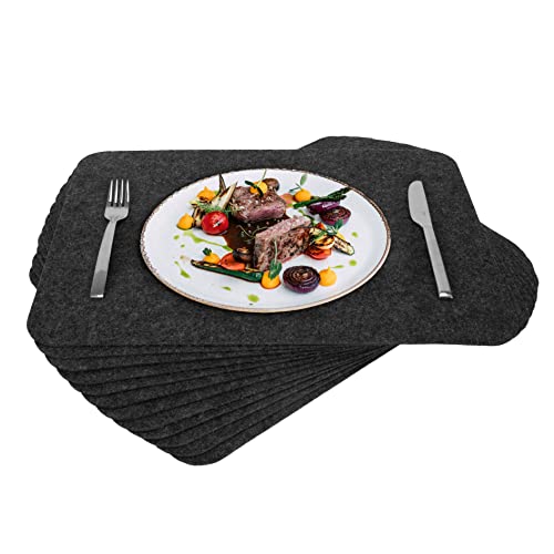 Rubberneck Premium Tischsets aus Filz - abwaschbar & rutschfest - 12er Set Platzsets Tisch-Matten Untersetzer - 45x32 cm - Dunkelgrau von Rubberneck
