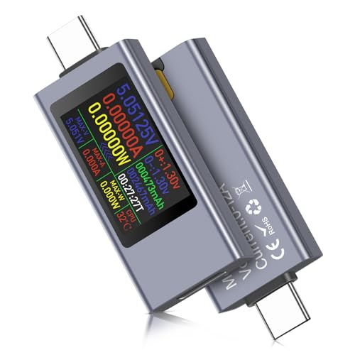360W USB C Tester Messgerät, 4-30V 0-12A Typ-C Multimeter Digital, USB Digital Tester Power Meter mit Snzeige, Kapazität Spannungsprüfer Strommessgerät, Leistungskapazitä Detektor mit Kurvenmessung von Rubessia