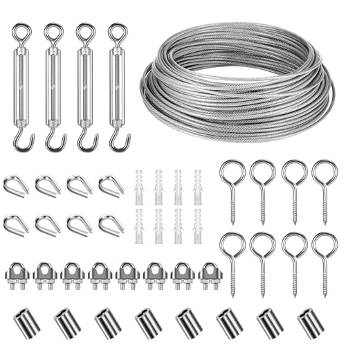 Rubessia Drahtseil 3mm Edelstahl, 30M Stahlseil Kit, Stahlseil ummantelt mit ösen, Spanndraht Seilspanngarnitur, Drahtseil Rankhilfe Set für gardinenseil, wäscheleinen, Kletterpflanzen von Rubessia