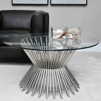 Design Couchtisch aus Glas und Metall Chromfarben von Rubin Möbel