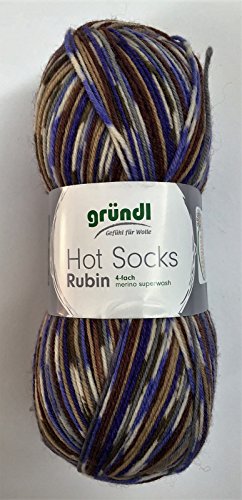 Gründl Hot Socks Rubin, 7 tolle Farben, Merino Sockenwolle + Bambus, 100 g Knäuel, 4-Fach, kuschelweich auch hervorragend für Tücher geeignet. (02) von Rubin