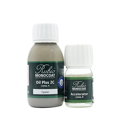 Rubio Monocoat Holzöl-Finish 5 m² - Oyster | Oil Plus 2C | Schnell trocknendes, umweltfreundliches Leinsamen-Holzöl für den Innenbereich, inkl. Beschleuniger (Teil B) | Protector | 130 ML von Rubio Monocoat