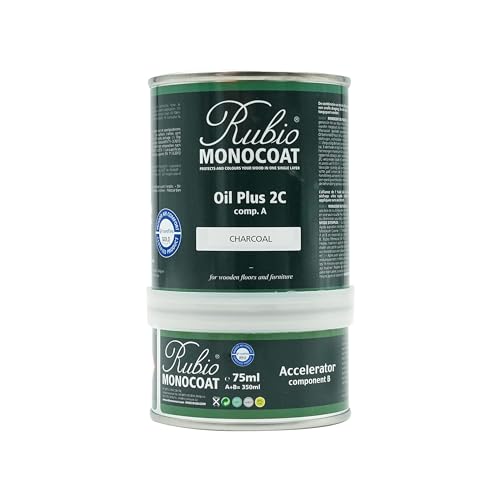 Rubio Monocoat Oil Plus 2C, Leinöl als ökologischer Holzschutz für den Innenbereich, schnell trocknendes Holzöl zur Holzbehandlung - Charcoal, 350 ml von Rubio Monocoat