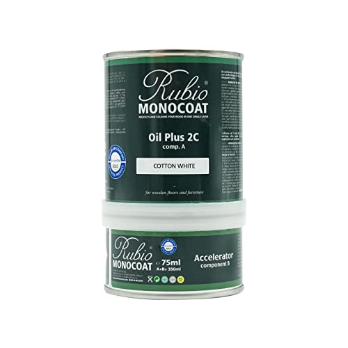 Rubio Monocoat Oil Plus 2C, Leinöl als ökologischer Holzschutz für den Innenbereich, schnell trocknendes Holzöl zur Holzbehandlung - Cotton White, 350 ml von Rubio Monocoat