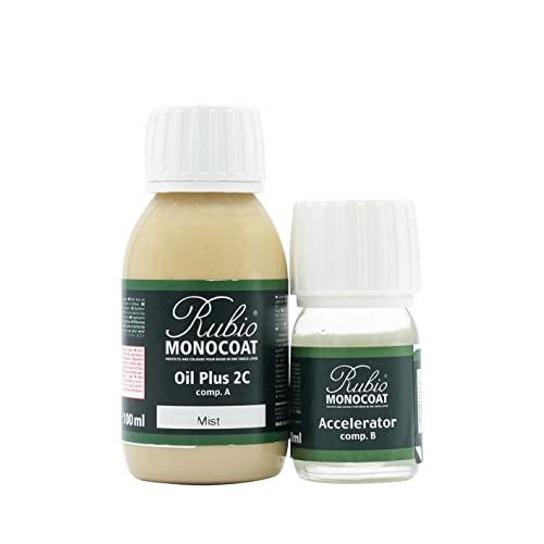 Rubio Monocoat Oil Plus 2C, Leinöl als ökologischer Holzschutz für den Innenbereich, schnell trocknendes Holzöl zur Holzbehandlung - Mist, 130 ml von Rubio Monocoat