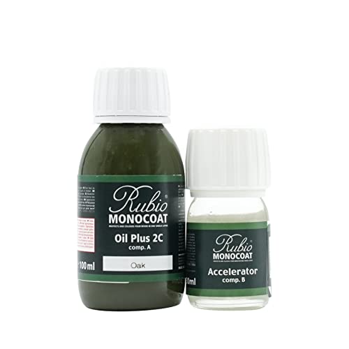 Rubio Monocoat Oil Plus 2C, Leinöl als ökologischer Holzschutz für den Innenbereich, schnell trocknendes Holzöl zur Holzbehandlung - Oak, 130 ml von Rubio Monocoat