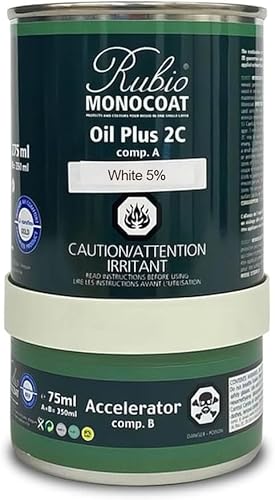 Rubio Monocoat Holzöl-Finish 14 m² - White 5% | Oil Plus 2C | Schnell trocknendes, umweltfreundliches Leinsamen-Holzöl für den Innenbereich, inkl. Beschleuniger (Teil B) | Protector | 350 ML von Rubio Monocoat
