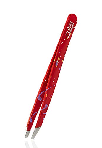 Rubis Pinzette Action Painting - schräg, fein und spitz - Pinzette zum Augenbrauen zupfen - schräge Spitze zur Haarentfernung - Profi Pinzette - Rot von Rubis
