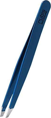 Rubis Pinzette Blau - schräg, fein und spitz - Pinzette zum Augenbrauen zupfen - schräge Spitze zur Haarentfernung - Profi Pinzette von Rubis