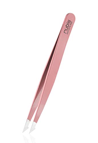 Rubis Pinzette Evolution 2in1 - spitz, schräg und fein - Splitterpinzette für eingewachsene Haare und Splitter - Pinzette Augenbrauen zupfen - Rosa von Rubis