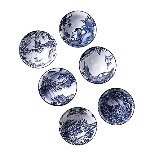 Rubruan Blau-Weiß Porzellan Teetassen Geschenkbox – Traditionelles Chinesisches Teegeschirr Retro-Stil Antikes Handwerk 6-teilig Set Teeschalen Tee Probieren Zeremonie Kunstwerk Gongfu Teekunst von Rubruan