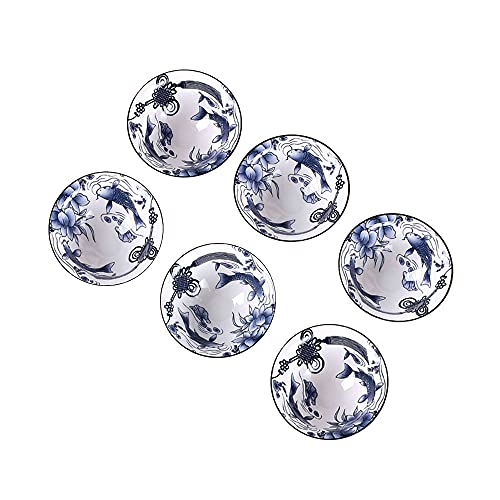 Rubruan Blau-Weiß Porzellan Teetassen Geschenkbox – Traditionelles Chinesisches Teegeschirr Retro-Stil Antikes Handwerk 6-teilig Set Teeschalen Tee Probieren Zeremonie Kunstwerk Gongfu Teekunst von Rubruan
