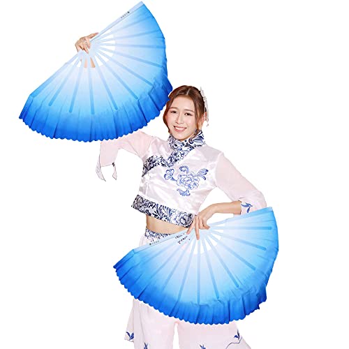 Rubruan Tanz Handheld Falt Fächer - 1 Paar Chinesische Faltbare Handfächer Plastikgriff Damast Bespannung Requisit Dekoration Personalisiert Tai Chi Kung Fu Turngerät Fächertanz für Frauen Kinder von Rubruan